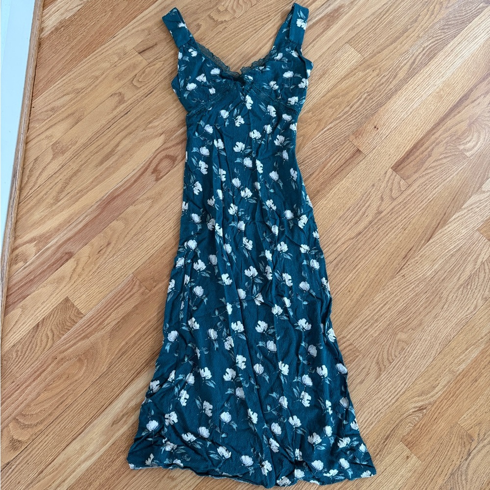 Green dress floral Vintage floral dress, absolutely stunning midi slip dress - Picture 6 of 8